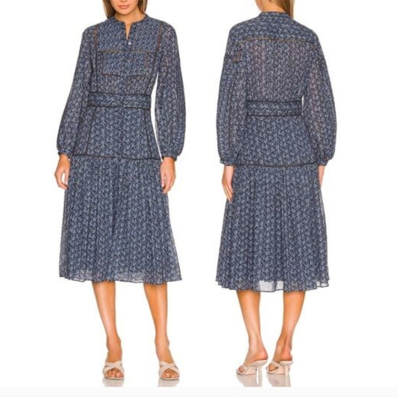 New Joie Blue Charmesse Peasant Midi Dress Blue Size Large